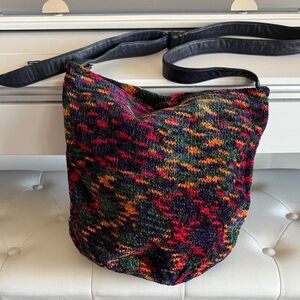 Vintage Sharif Multicolor Knit Shoulder Bag with Leather Strap